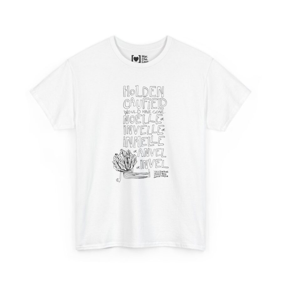 T-shirt unisex “Il Giovane Holden Gone Noelle” con illustrazione e citazione in dialetto – MarcheLove