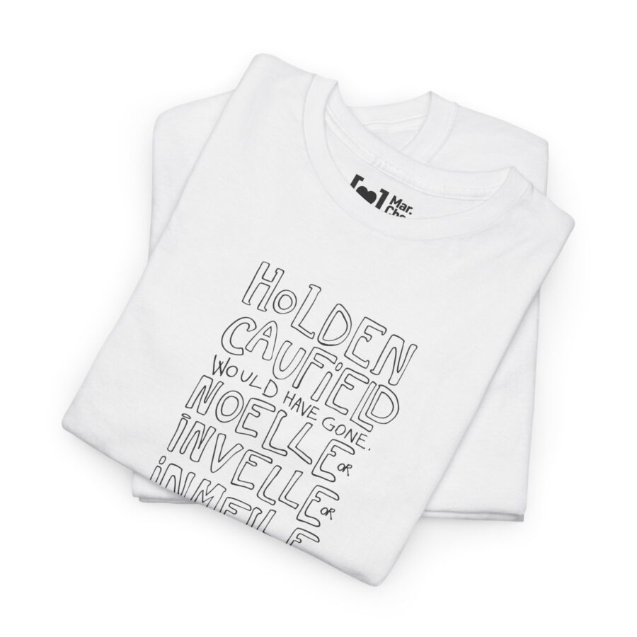 T-shirt unisex “Il Giovane Holden Gone Noelle” con illustrazione e citazione in dialetto – MarcheLove